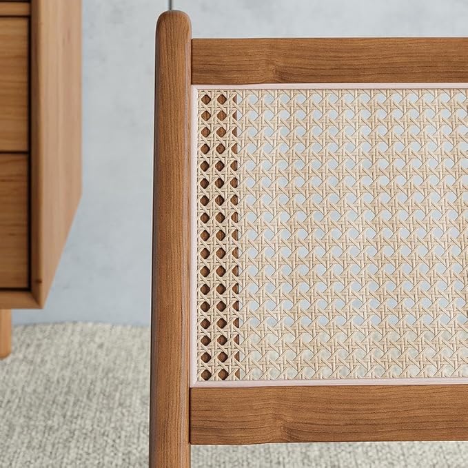 homary Mid Century Modern Chair Japandi Walnut Rattan and Wood Lounge Chairs - Image 8