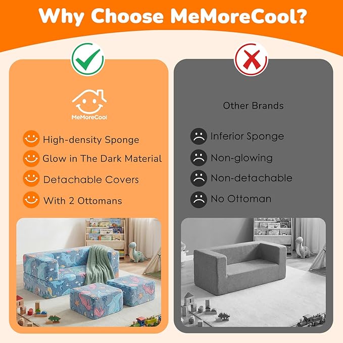 MeMoreCool Mermaid Glow-in-the-Dark Kids Play Couch, Denim Mermaid Modular - Image 8