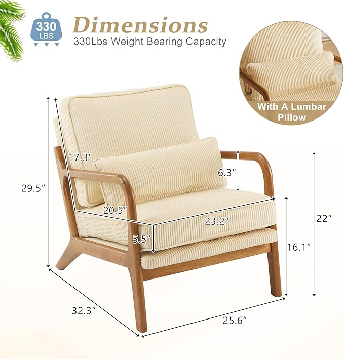 VINGLI Upgraded Premium Corduroy Accent Chairs Set of 2, Upholstered Arm Chair - Image 2