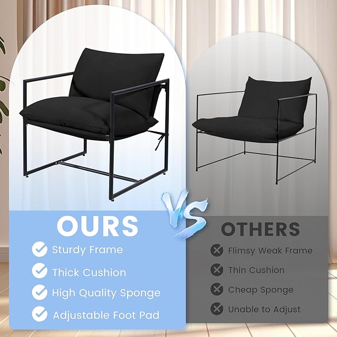 Kromax Sling Accent Chair, Cozy Living Room Chairs, Square Metal Frame - Image 4