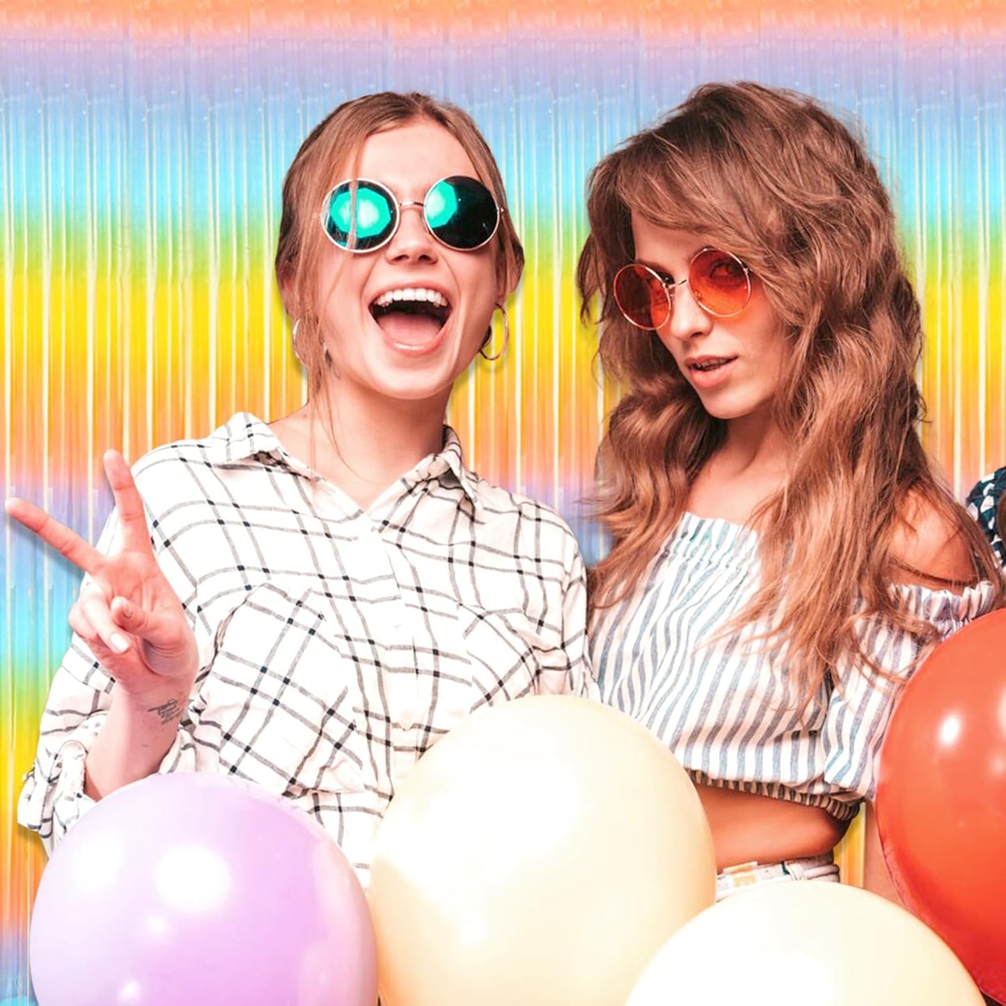 3 Pack Rainbow Foil Fringe Curtain Backdrop, 3.28Ft x 8.2Ft Metallic Tinsel Foil Fringe Streamer Curtains for Photo Booth, Christmas Day, Thanksgiving, Wedding, New Year Party Decorations