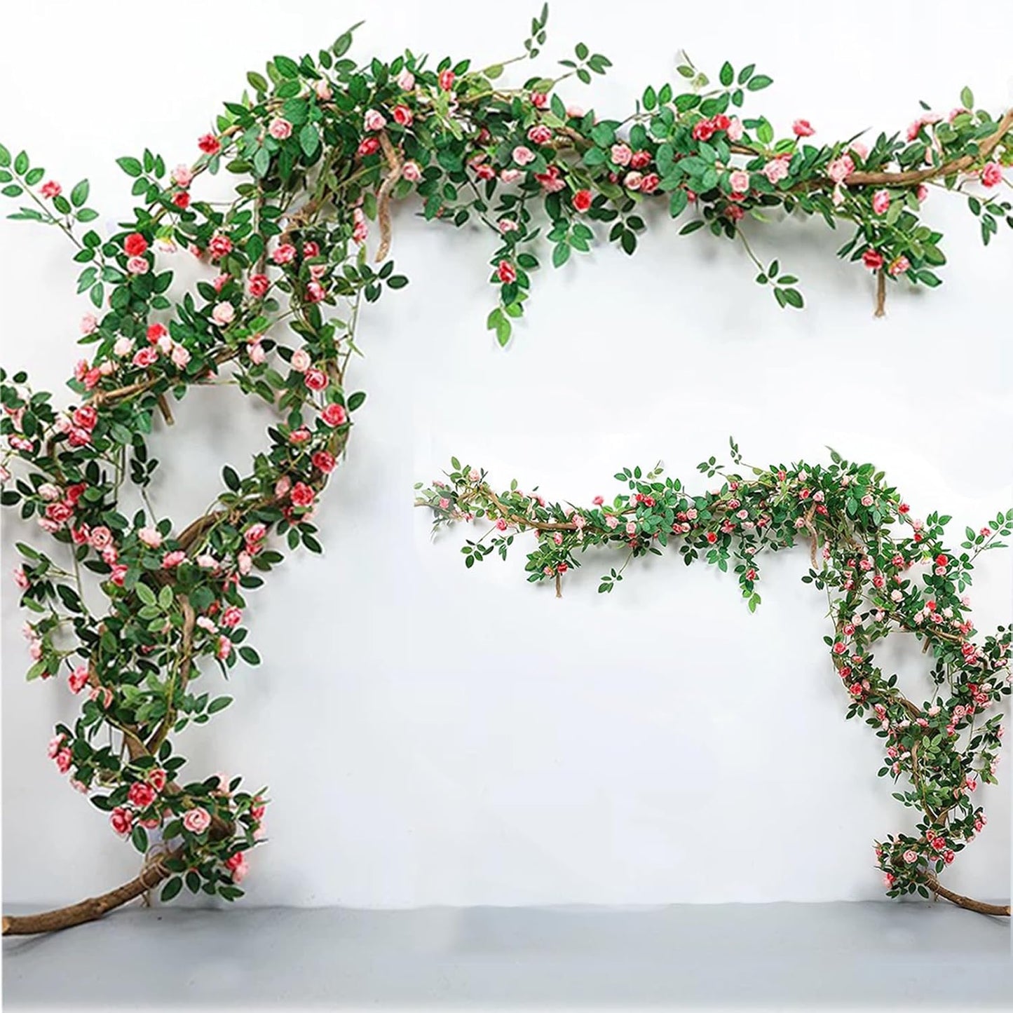 6FT Bendable Rose Vine with Butterflies, Wildflower Garland Hanging Floral Garland for Wall Decor Trellis Fence Home Room Decoration (Pink, 4pcs)