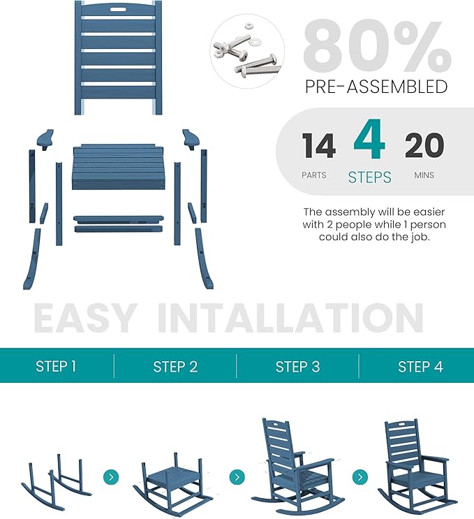 SERWALL Outdoor Rocking Chair Set of 4, Oversized HDPE Patio Rocking Chair - Image 8