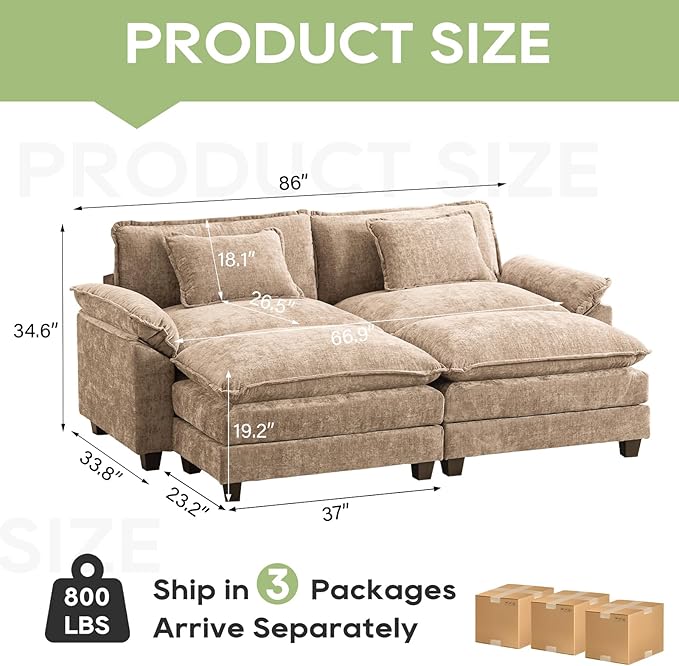 Oprisen 86" Modular Sectional Sofa, Comfy Cloud Couch Sectional Sofa - Image 2