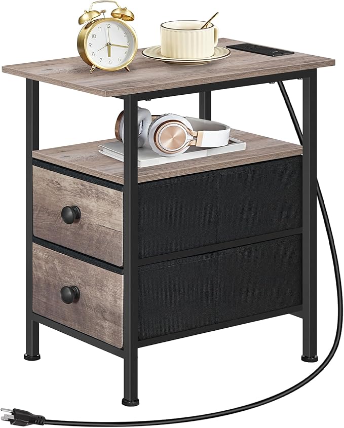 HOOBRO End Table with Charging Station, Narrow Side Table, Nightstand with 2 - Image 4