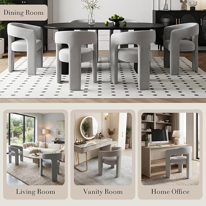 Modern Chenille Barrel Dining Chair Upholstered Fabric Dining Room Chair - Image 6