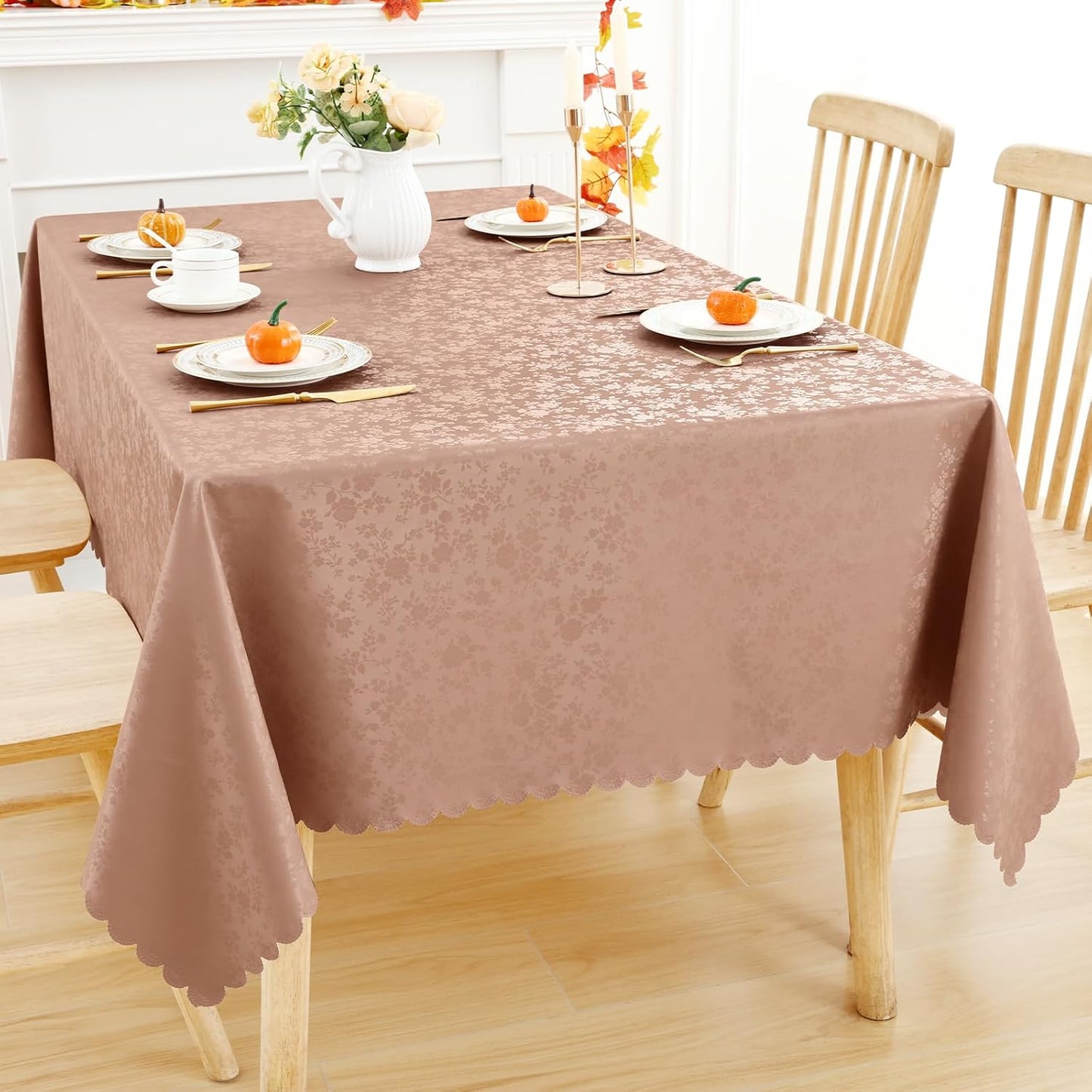 Smiry Rectangle Table Cloth, Waterproof Heavy Duty Vinyl Tablecloths, Wipeable Washable Table Cover for Kitchen and Dining Room (Tan, 60" X 84")