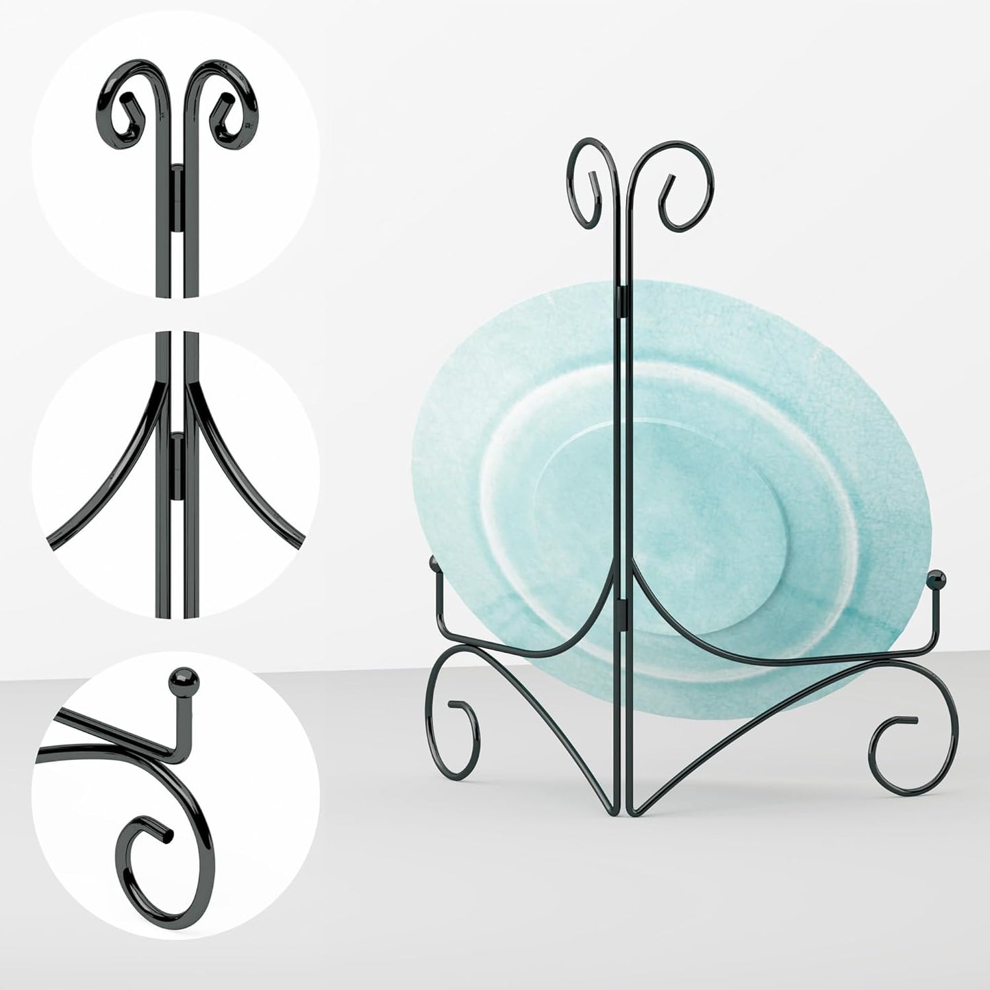 Iron Plate Stand for Display with Folding Design, Picture Stands for Tables, 12 Inch Large Easels for Displaying for Book, Art Piece, Photo and Platter, 12’’ Black