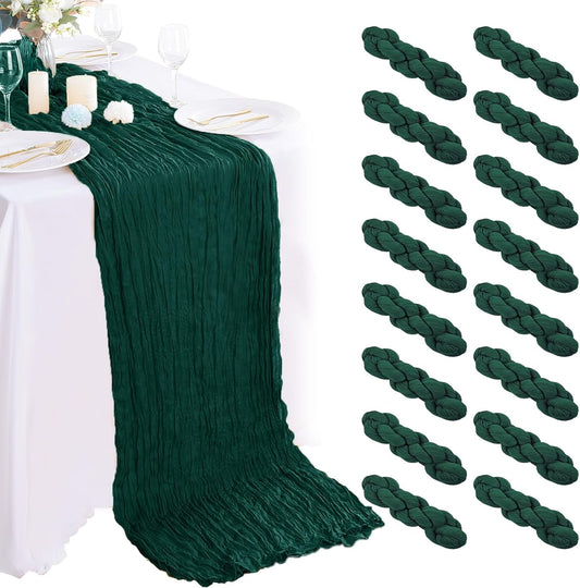 Emerald Green Cheesecloth Table Runner - 10FT x 35Inch Boho Gauze - 16PCS - Rustic Sheer Table Decor for Wedding, Party, Baby, Bridal Shower