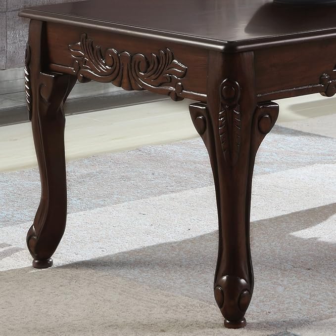 Roundhill Furniture Traditional Ornate Detailing Wood Coffee Table, Dark Cherry - Image 3