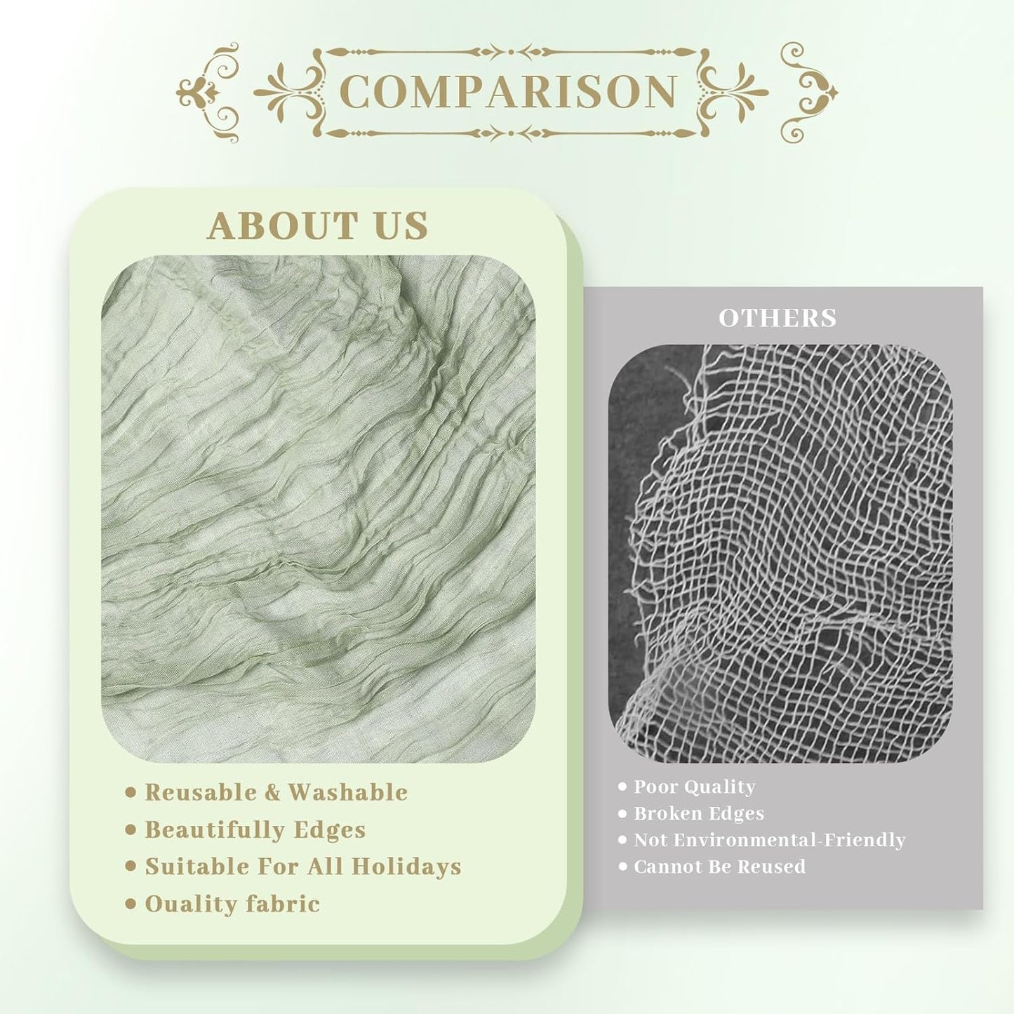 Le courant 6pcs 10Ft Cheesecloth Table Runner, Rustic Boho Gauze Cheese Cloth Runner Table Runner for Weddings Bridal Baby Shower Birthday Holiday Parties Home Decor, Sage Green