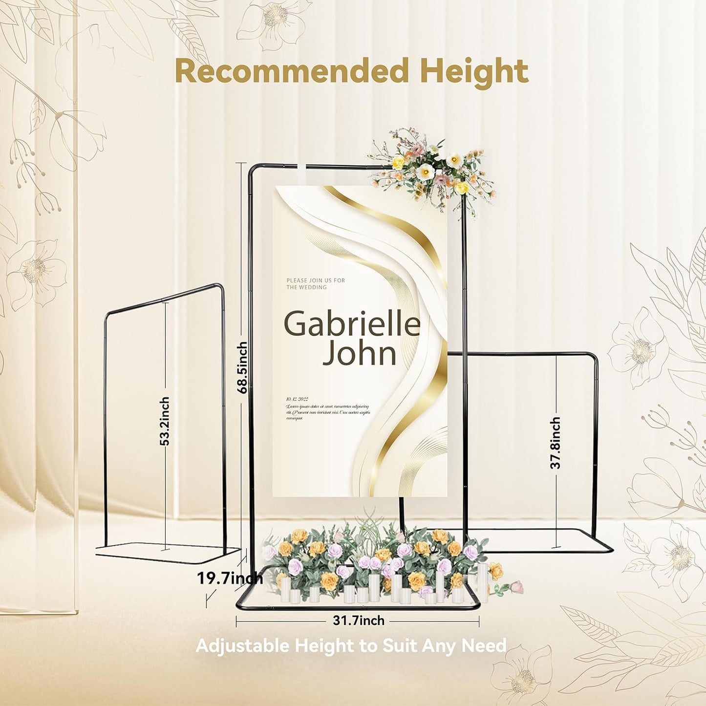 Wedding Sign Holder, Adjustable Welcome Sign Stand w/ Leather Hanging Strap, Satin Ribbon & Carry-on Bag, Heavy Duty Easel Stand for Wedding Seating Chart, Display & Poster