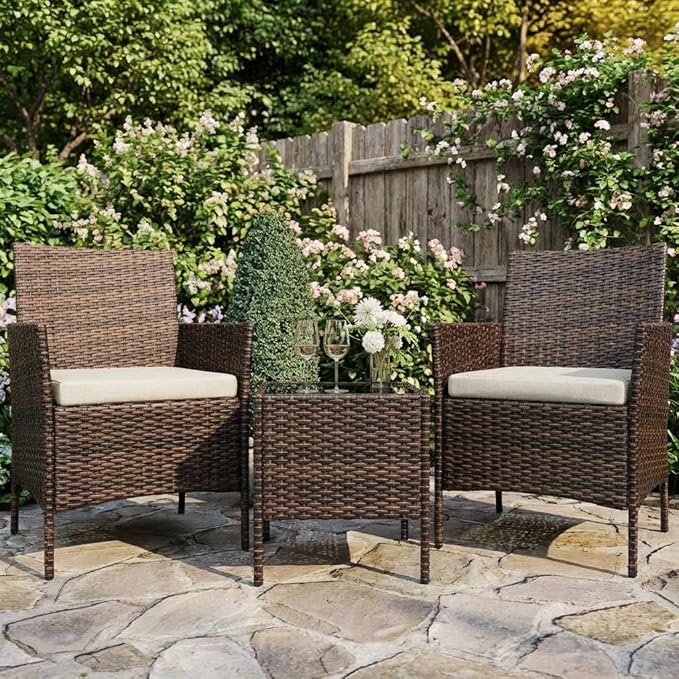 3PCS Outdoor Patio Bistro Set, PE Rattan Wicker Armchairs - Image 3