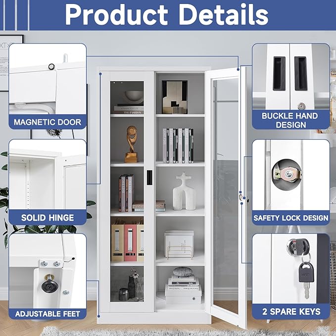 Glass Display Cabinet With Doors, 4 Adjustable Shelves - Image 5