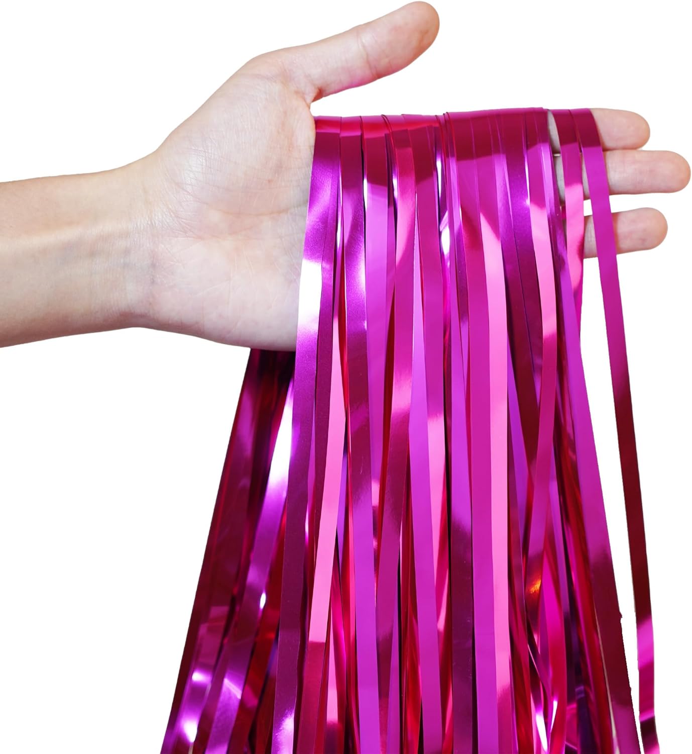 Hot Pink Party Streamers Backdrop - GREATRIL Shiny Fuchsia Tinsel Foil Fringe Curtain for Birthdays/Flamingo/Bachelorette/Galentine/Breast Cancer Awareness Decorations - 3.2ft X 8.2ft - 2 Packs