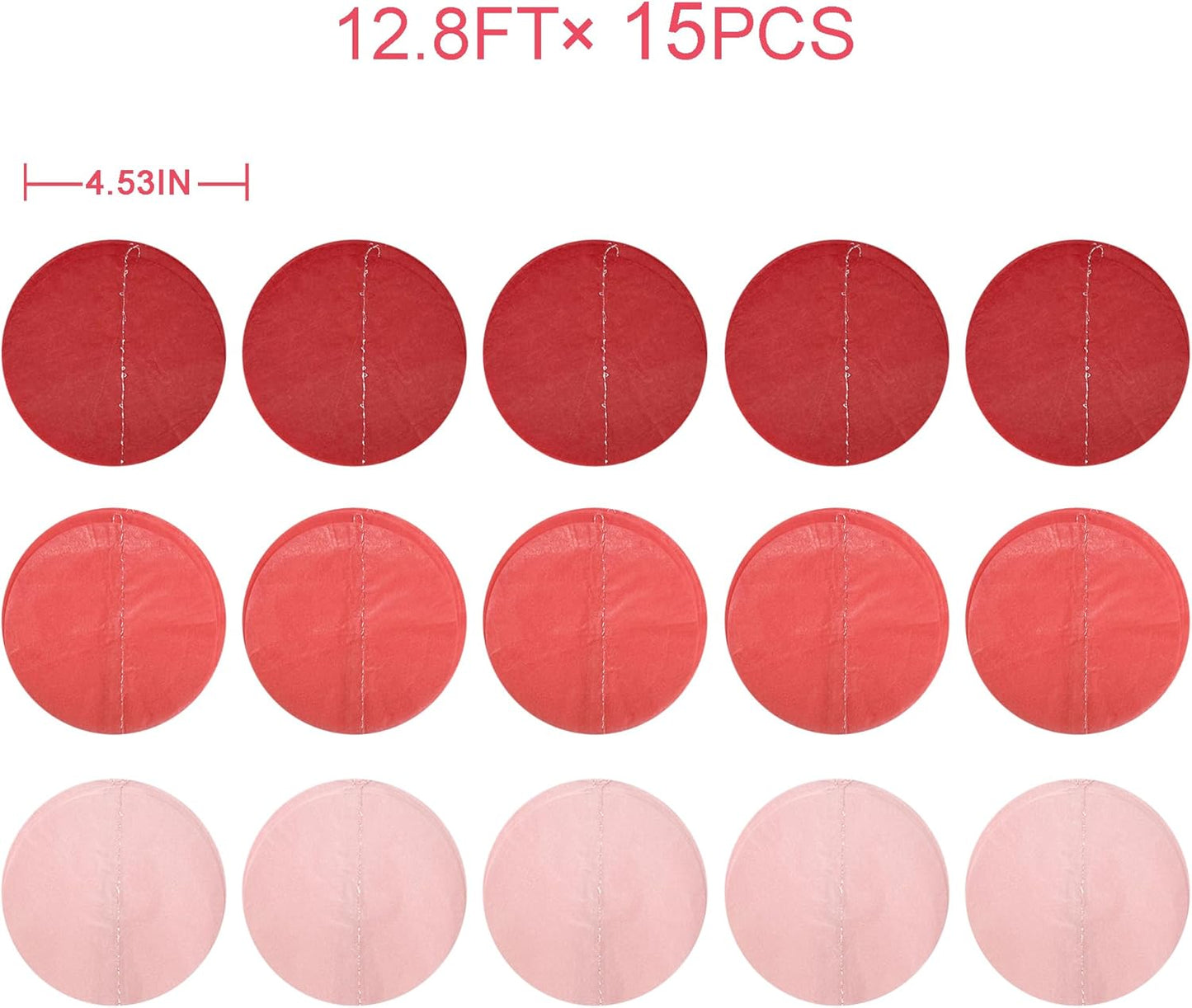 192 Ft Red Party Decorations Ombre Red Polka Dot Backdrop Streamer Tissue Paper Circle Dots Hanging Garland for Birthday Graduation Engagement Wedding Anniversary Valentines Holiday Hen Party Supplies