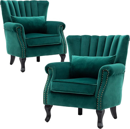 Velvet Accent Chairs Set of 2 by DMFurniture