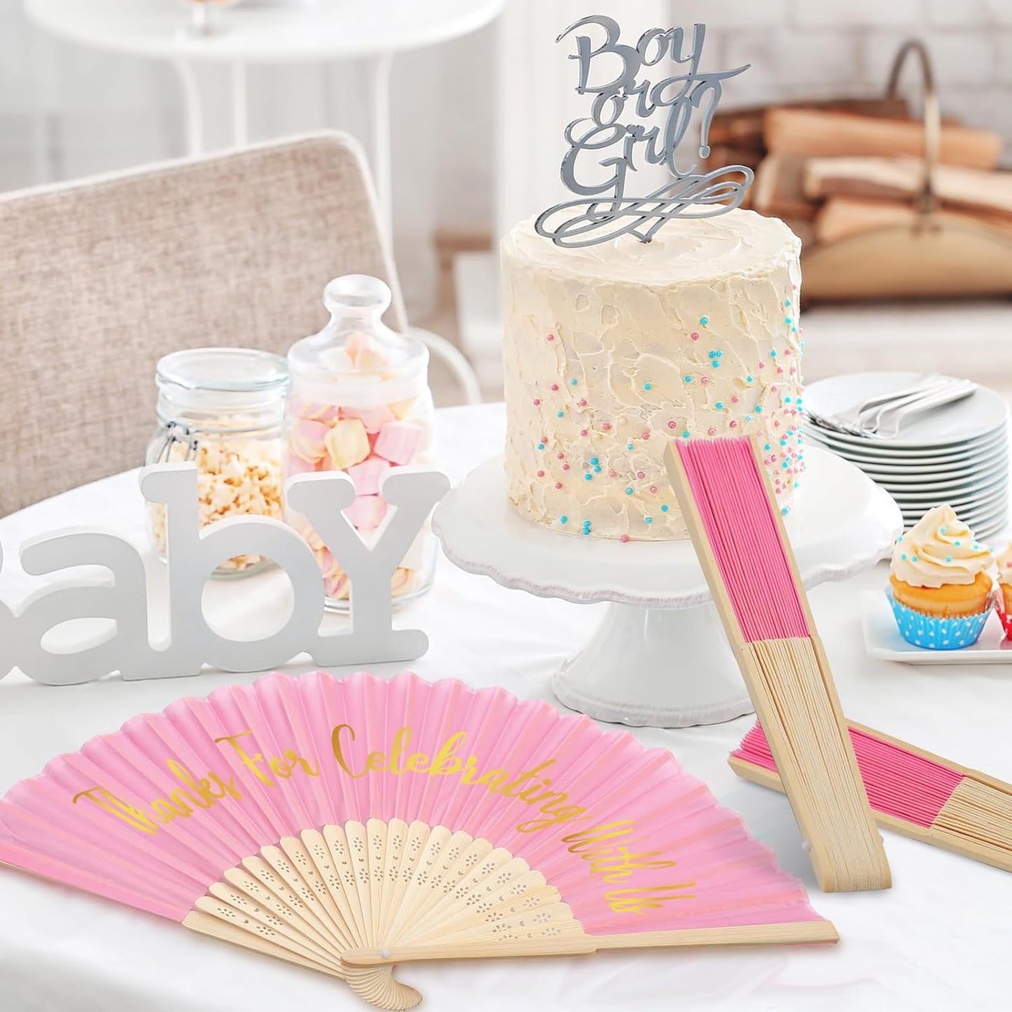 Jetec 50 Pcs Wedding Fans for Guests Bulk Silk Hand Fans Handheld Folded Thank You for Celebrating with Us Wedding Favors for Bridal Bridesmaid Baby Shower Dancing Party Church Gift(Pink)