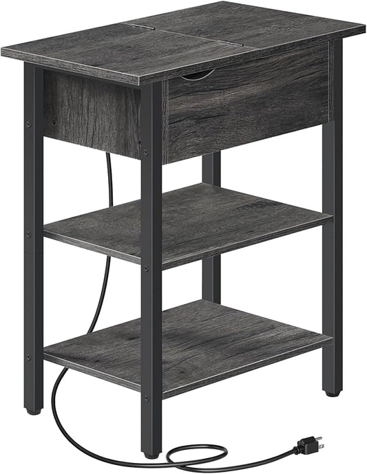 HOOBRO End Table with Charging Station, Narrow Side Table, Flip Top Nightstand by HOOBRO