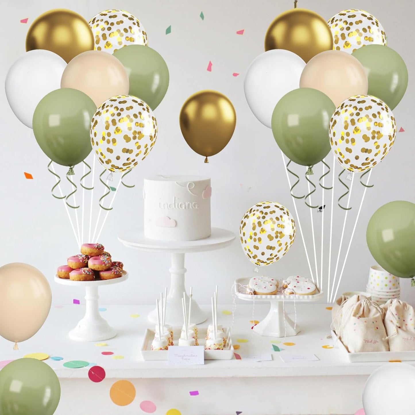 Green & Gold Balloons - 60 Pcs Sage Green & Apricot, 12 Inch Metallic Gold Confetti, Retro Green Latex for Baby Shower, Wedding, Birthday, Jungle Animal Theme Party Decorations