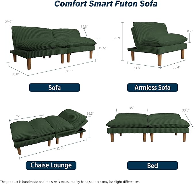 Ribilake 69" Futon Sofa Bed, 4 in 1 Multi-Function Couch Sleeper - Image 3