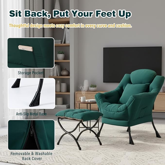 Lazy Chair with Ottoman, Large Accent Chair with Ottoman and a Throw Pillow - Image 6