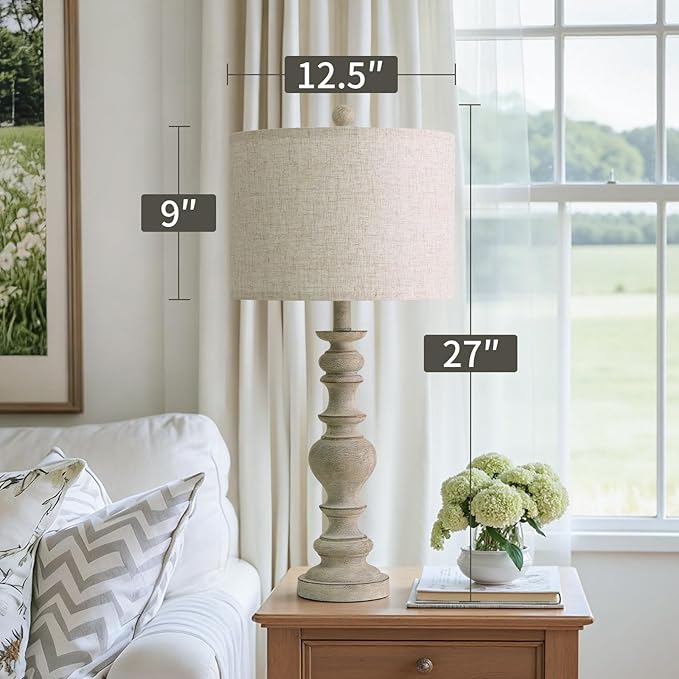 BOBOMOMO 27" Antique Gray Table Lamps Set of 2, Large Farmhouse Resin Lamps - Image 4