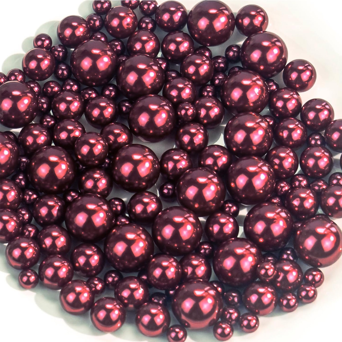 150Pcs Wine Red Polished No Hole Faux Pearl Beads for Vase Filling Decorations, Plastic Pearls Vase Fillers, Table Scatters, Wedding Centerpiece, Home Decor, 8/14/20 mm