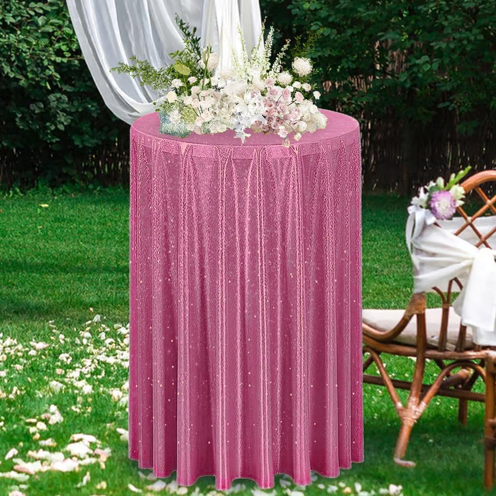 Fitable Fuchsia Sequin Tablecloth for Parties 60 Inch Round- Sparkle Glitter Laser Round Overlay for Baby Shower Ceremony Birthday Holiday Banquet?Best for 24-48 inch Diameter Round Table