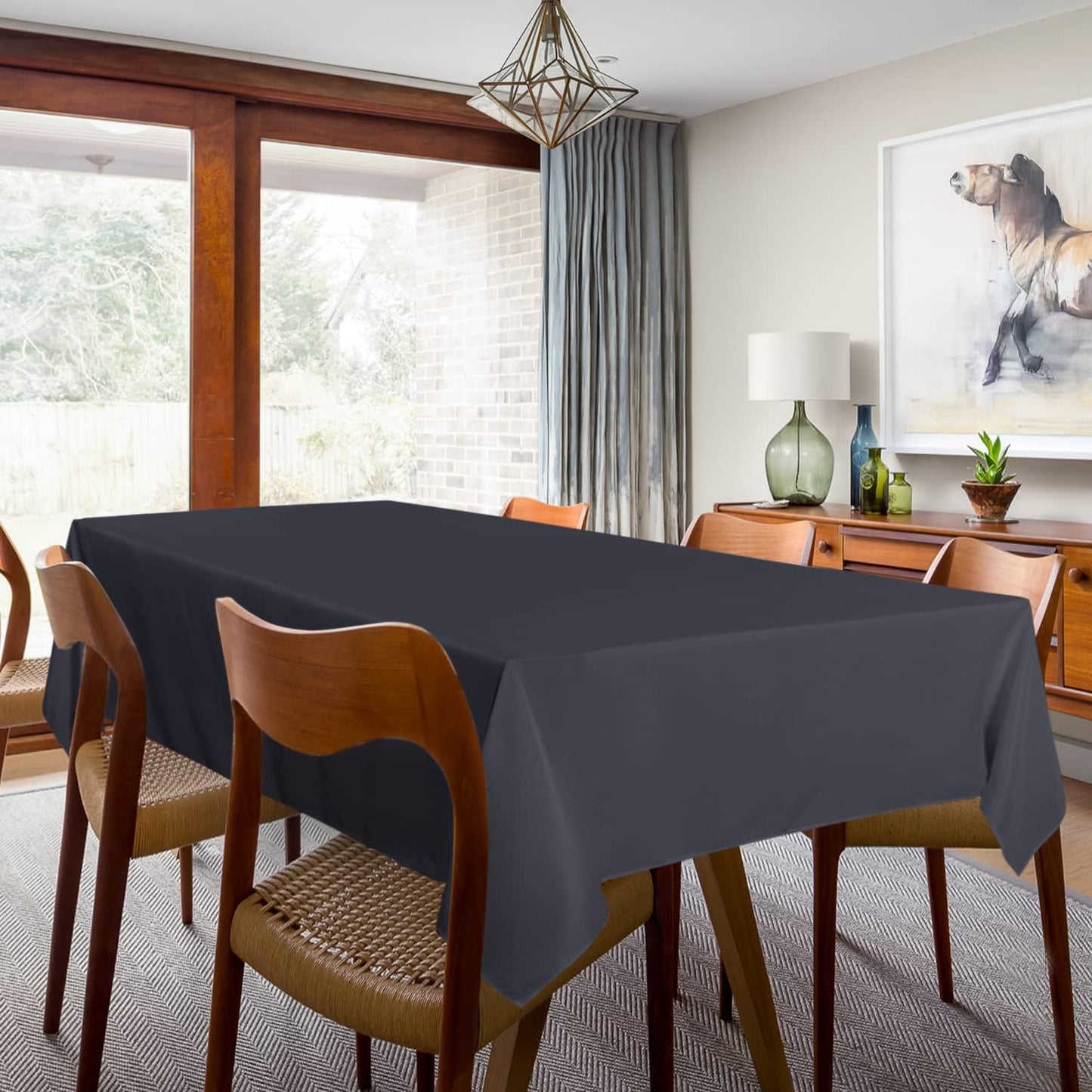 sancua 2 Pack Dark Grey Tablecloth 60 x 102 Inch, Rectangle 6 Feet Table Cloth - Stain and Wrinkle Resistant Washable Polyester Table Cover for Dining Tables, Buffet Parties and Camping