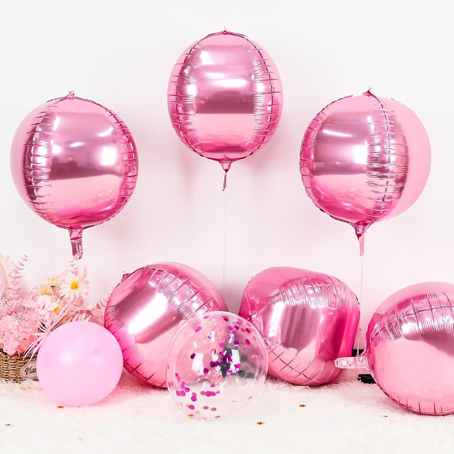 6Pcs Pink Round Foil Balloons,Giant 4D Round Ball Balloons,22 Inch Metallic Pink Balloon for Birthday Wedding Graduation Prom Party Decorations
