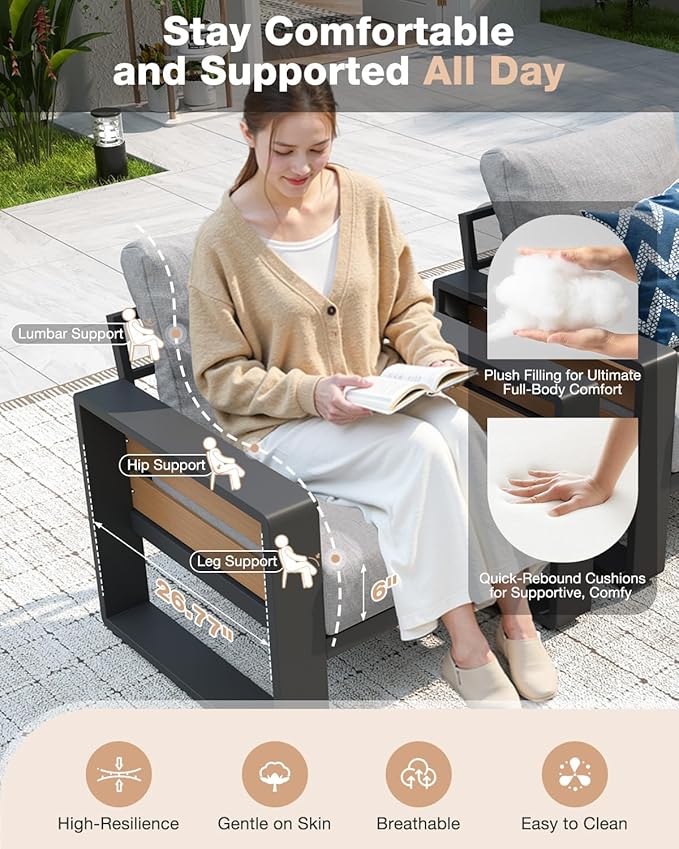 Aoxun Aluminum Patio Furniture Set, 5 Seats Luxury Outdoor Sectional - Image 2