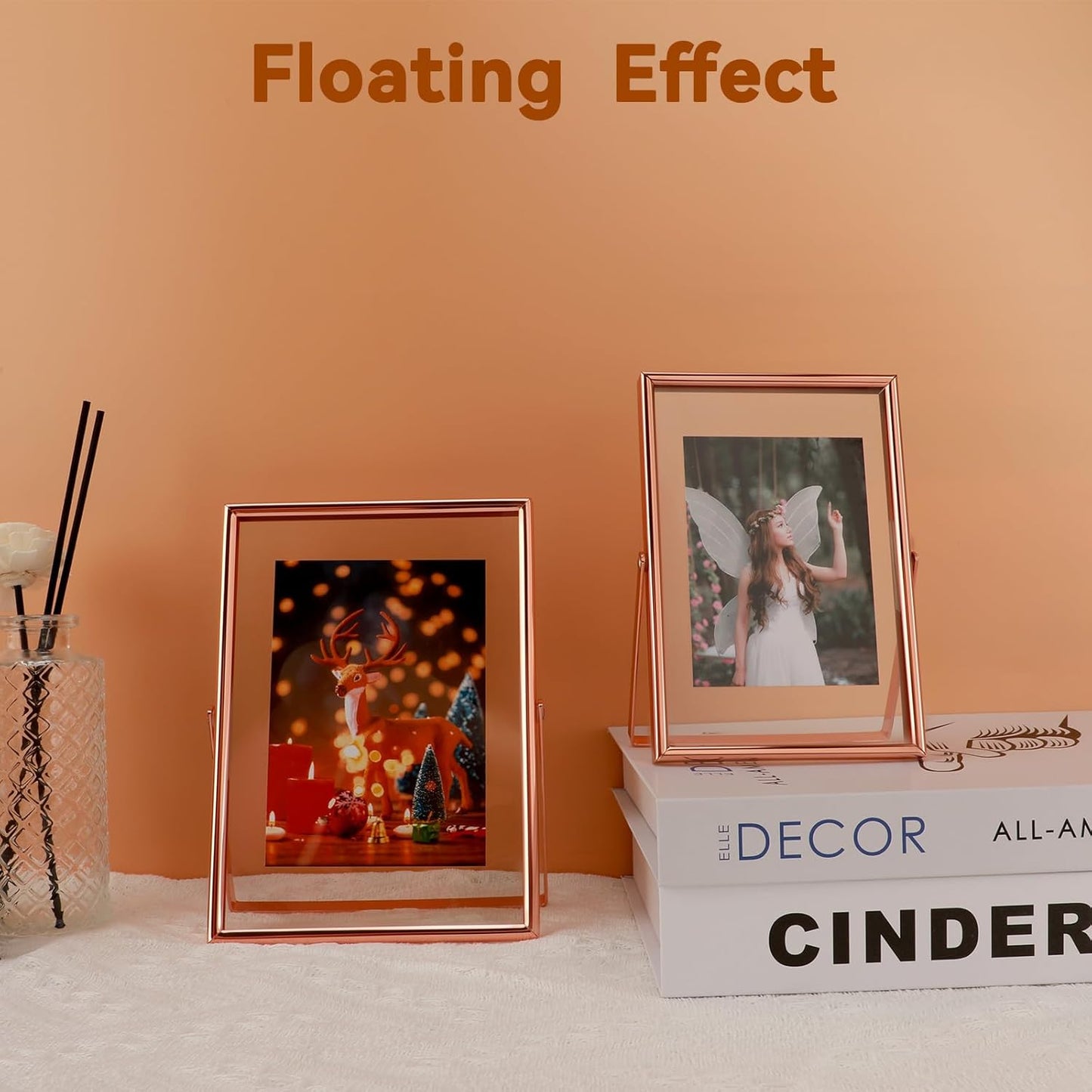 Rose Gold Floating Frame, 4"x6", Vertical, For Picture 3.5x5, 3x4, 2x3, Mini Tabletop Photo Frame, Classy For Festival, Wedding, or Birthday, Home or Office Decoration