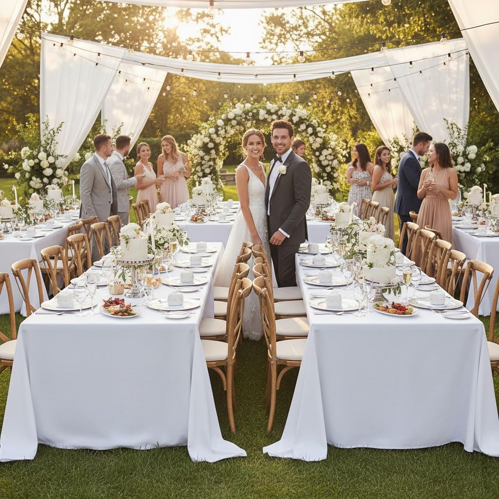 Fitable White Table Clothes for Rectangle Tables, 6 Pack - 90 x 156 Inch - Reusable and Elegant Tablecloths, Polyester Fabric Table Covers for Wedding, Party, Banquet, Formal Events