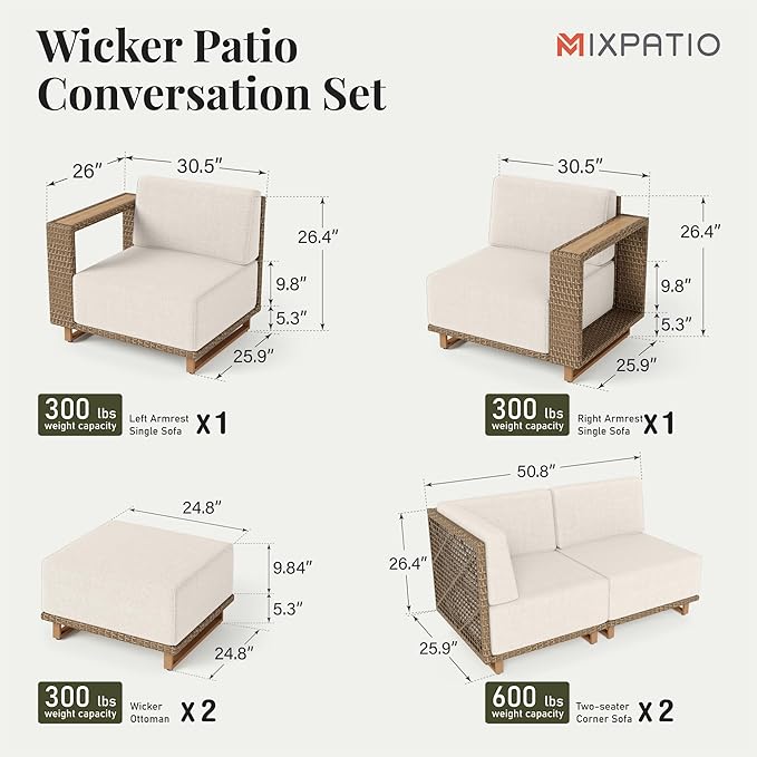 MIXPATIO Patio Sectional Furniture Set, 6 Piece Outdoor Wicker Sofa Patio Couch - Image 6