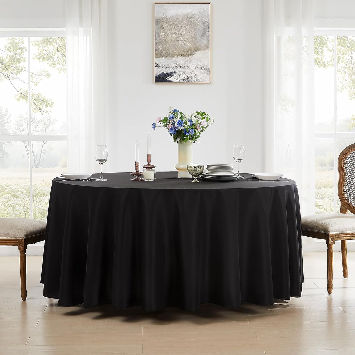 Round Tablecloth 10 Pack 90 Inch Black Tablecloths Washable Decorative Linen Polyester Table Clothes Cover for Dining Table Banquets Buffet Parties and Wedding