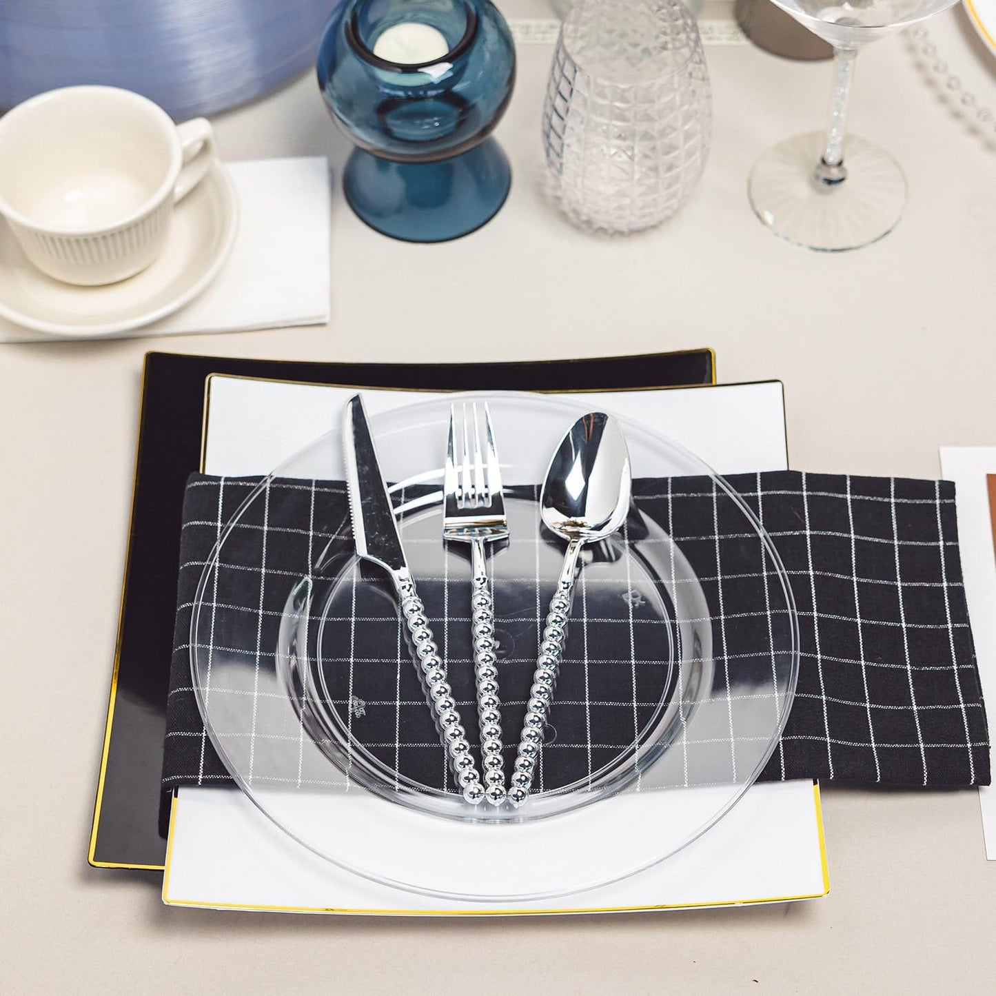 N9R 100PCS Clear Plastic Plates, 10.25 inch Clear Disposable Dinner Plate, Heavy Duty Plates for Party, Wedding, Birthday and Events