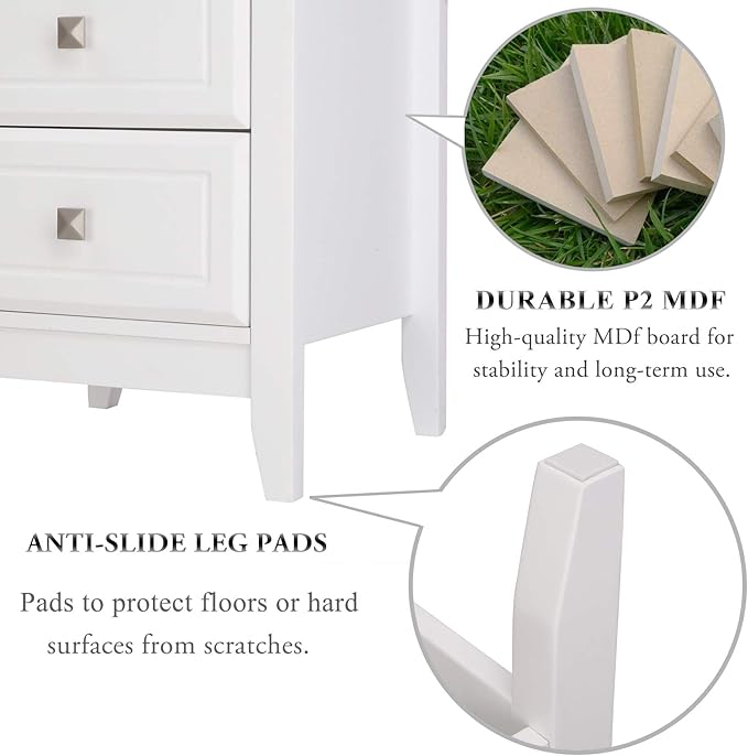 Bonnlo White Nightstand with 3 Drawers, Modern Night Stand - Image 4