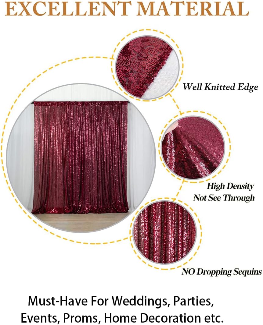 ShinyBeauty Burgundy Sequin Wedding Backdrop - 2 Panel, 5FT x 10FT Glitter Shimmer Curtains