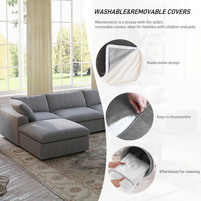Cloud Couch Modular Sectional Sofa, 160.6" L Shaped Convertible Sectional Sofas - Image 4