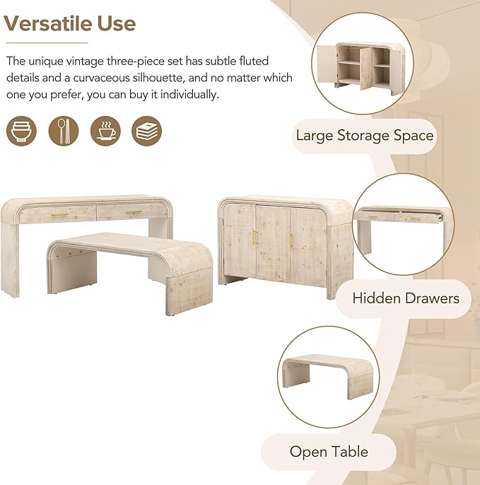 Retro Silhouette Sectional 3-Piece Set Containing Sideboard, Console Table and - Image 5