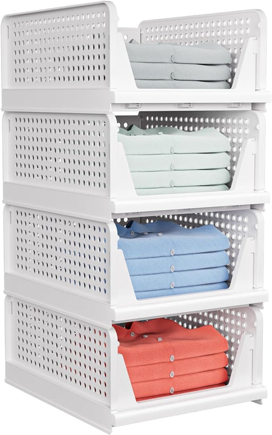 4 Pack Stackable Closet Storage Basket by shoeboxesanddeskorganizers