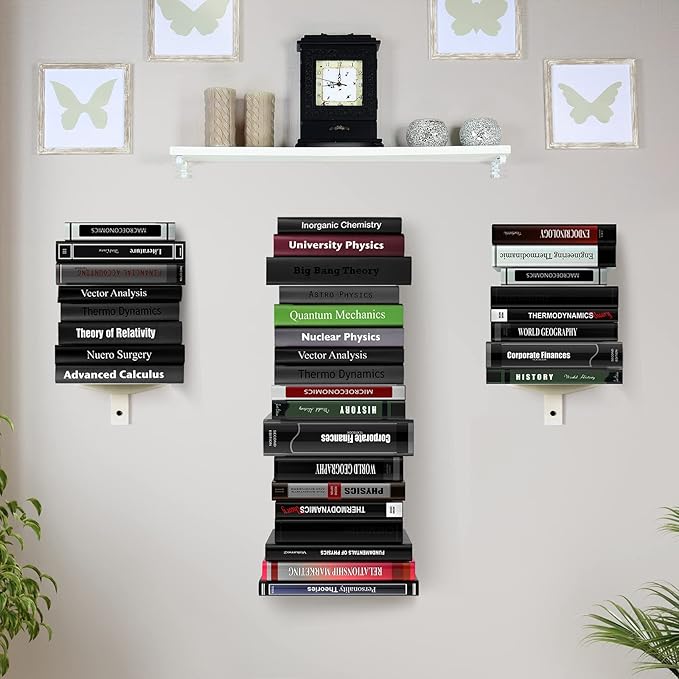 Floating Book Shelves for Wall, 4 Tier Invisible Floating Bookshelf, Vertical - Image 5