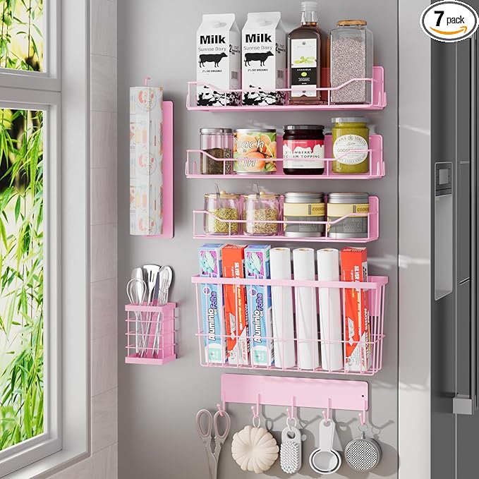 Magnetic Spice Rack for Refrigerator, 7 Pack Magnetic Fridge Shelf for Kitchen by IYEBAU