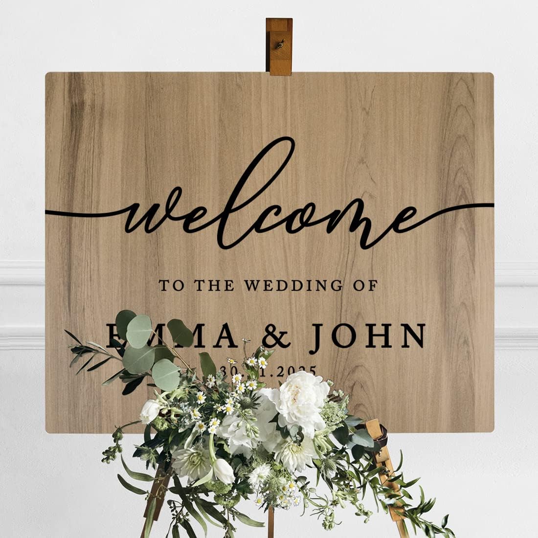 Andaz Press Large Wooden Welcome Sign for Wedding, Rustic Welcome Sign 16" x 20" Custom Names & Date, Woodland Wedding Signage, English Oak MDF Wood Finish Wedding Reception Indoor Outdoor Signs