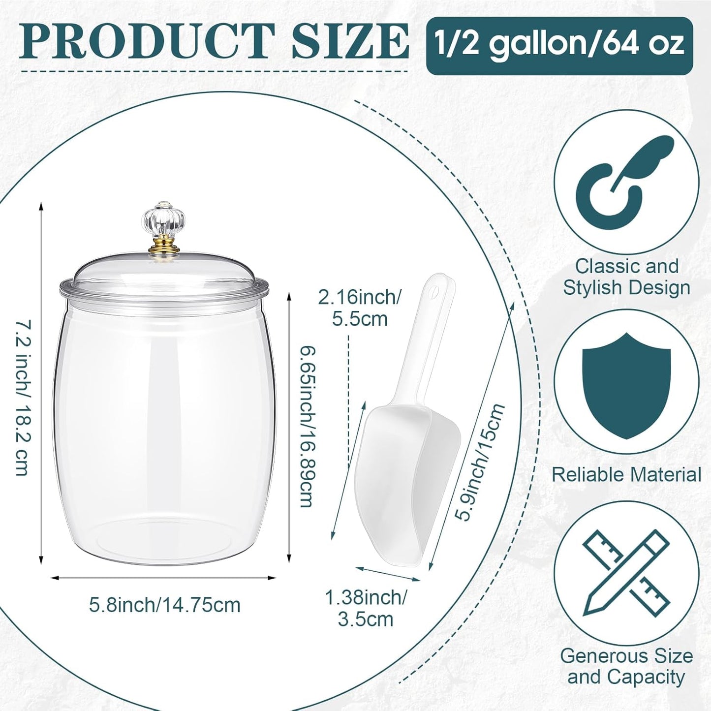 Nuogo 4 Pcs Plastic Candy and Cookie Jars with Lids Clear Cookie Container Candy Jars Large Airtight Apothecary Storage Organization for Wedding Home Kitchen Bar(64 oz)