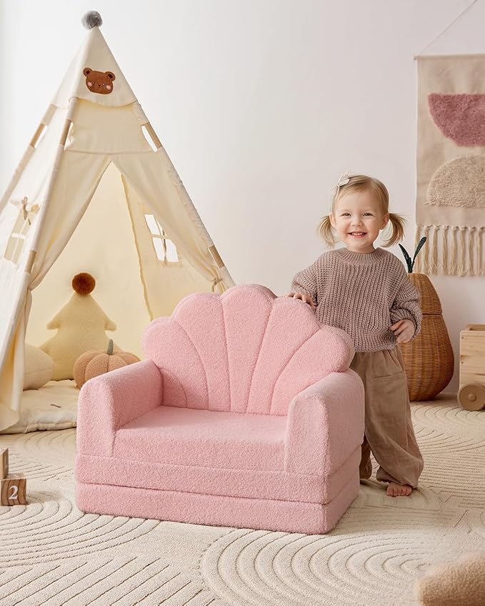 Blissful Diary Kids Couch, 2-in-1 Soft Toddler Couch Fold Out, Toddler Chair - Image 2
