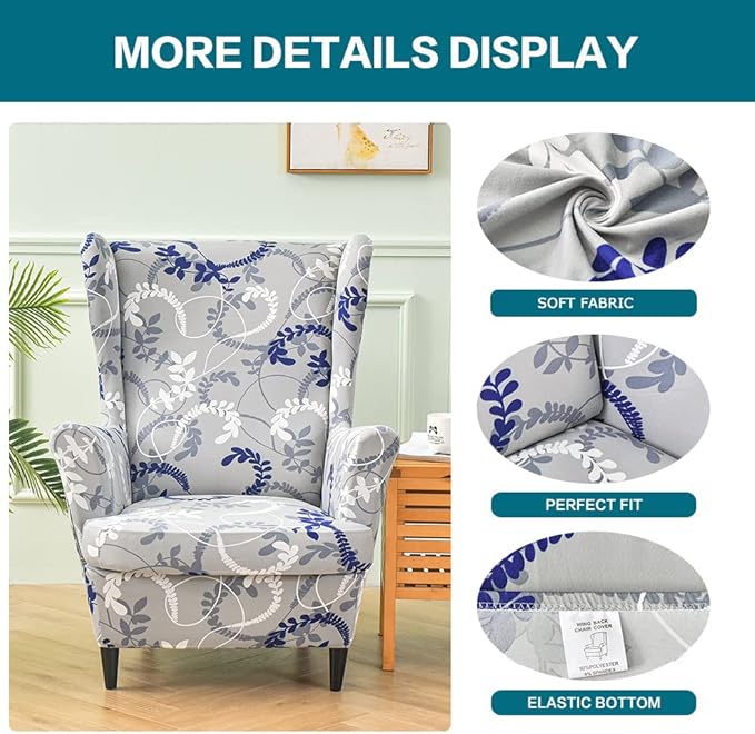 KRFOONN Wingback Chair Covers Slipcovers 2 Piece Stretch Wing Chair Covers - Image 3