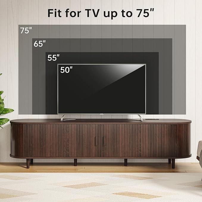70" Mid Century Modern TV Stand, Wood TV Consoles - Image 7