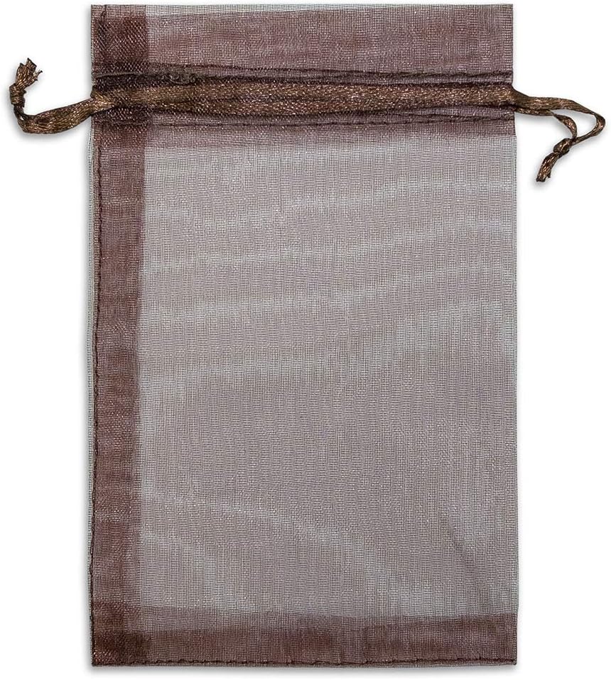 TheDisplayGuys 100-Pack 4x6 Brown Sheer Organza Gift Bags with Drawstring, Jewelry Candy Treat Wedding Party Favors Mesh Pouch